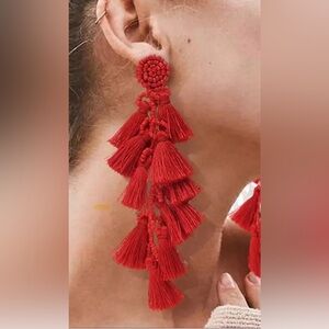 Red Beaded Tassel Earrings